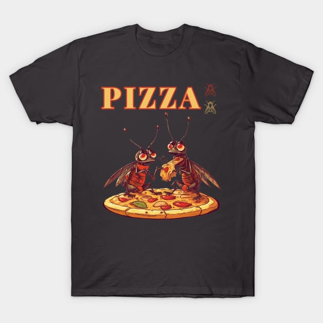 Two Cockroaches Eat a Big Hawaiian Pizza T-Shirt by FrogandFog